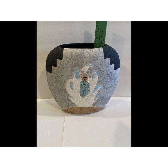 Vintage Hand Painted Ceramic Vase with Original Drawing Southwestern Boho Chic - Picture 2 of 4
